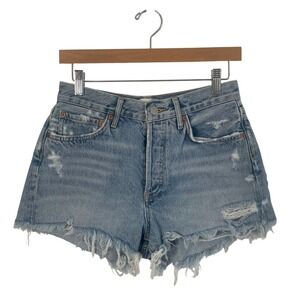 AGOLDE Parker Shorts Women 25 Light Wash Blue Denim Distressed Cut Off Button
